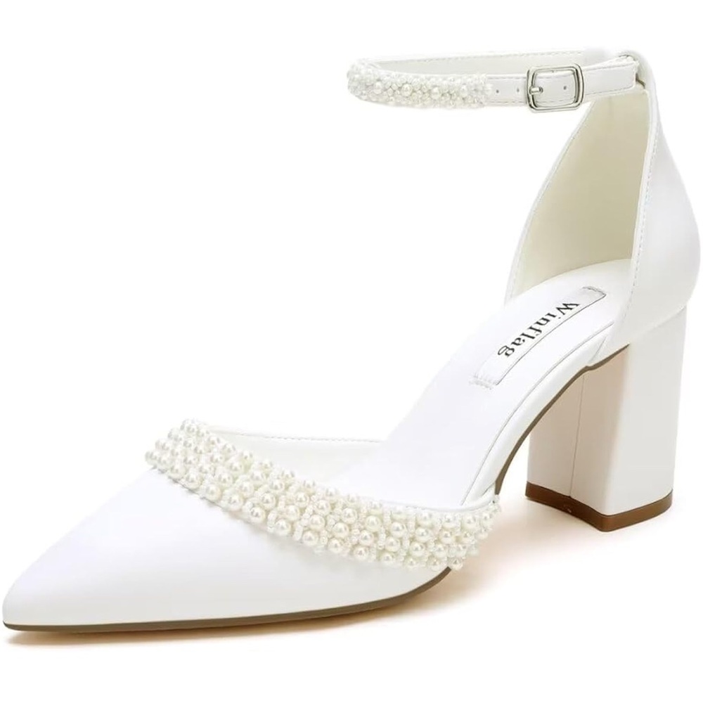 Ivory Ankle Strap Block Heel